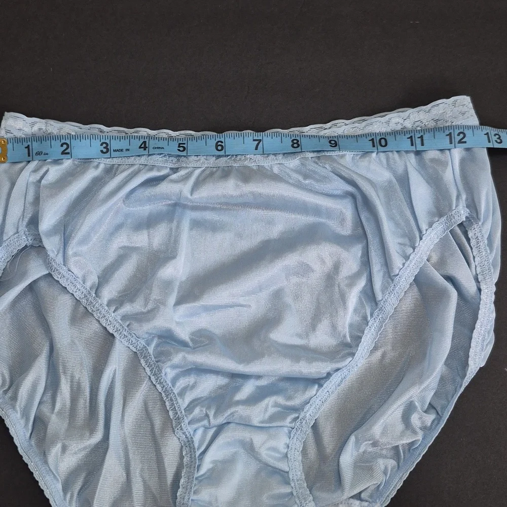 Vintage Hanes 15763 Satin Nylon Lace Granny Panties Hi Cut Briefs Blue sz 9 - Picture 2 of 7